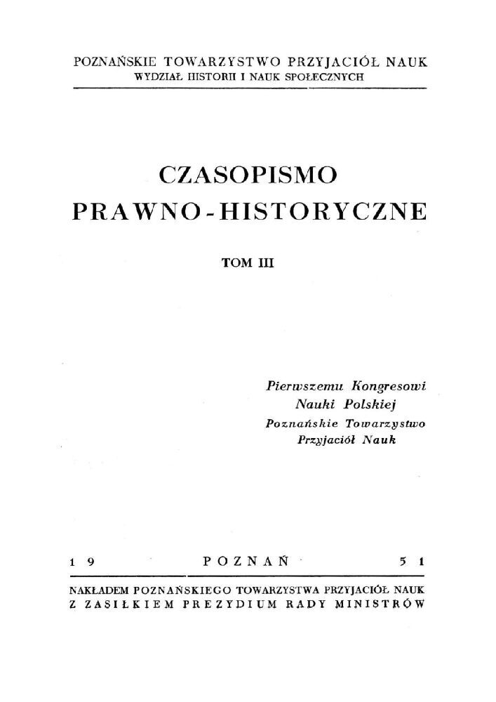Okładka czasopisma Czasopismo Prawno-Historyczne, tom 3, rok 1951