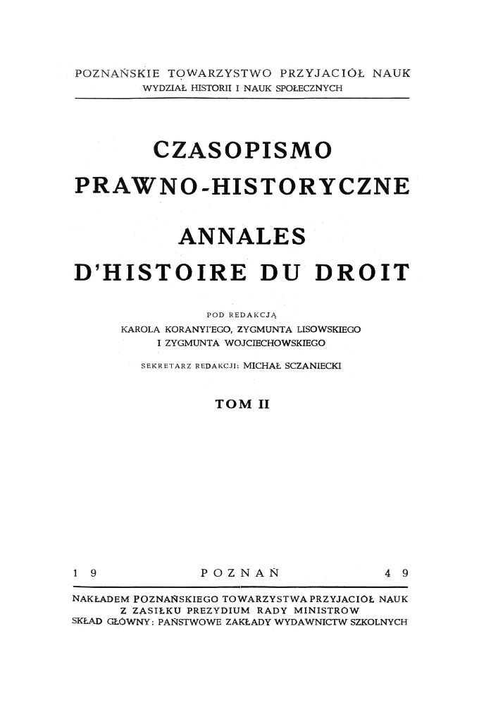 Okładka czasopisma Czasopismo Prawno-Historyczne, tom 2, rok 1949