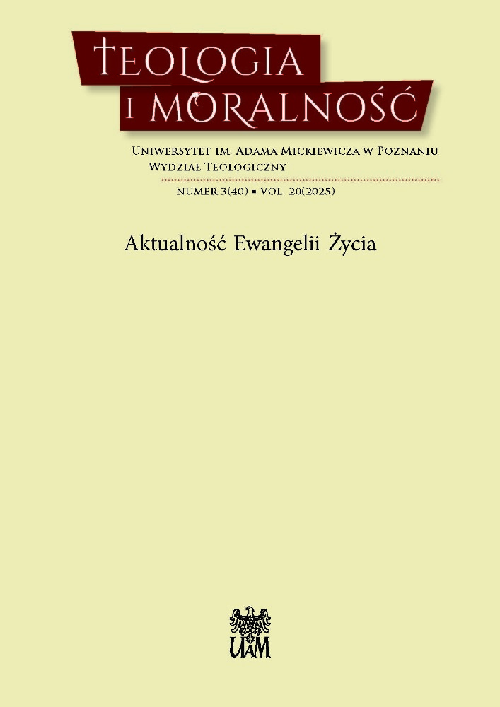 Okładka czasopisma Teologia i Moralność, tom 20, nr 3(40), rok 2025, tytuł Aktualność Ewangelii życia