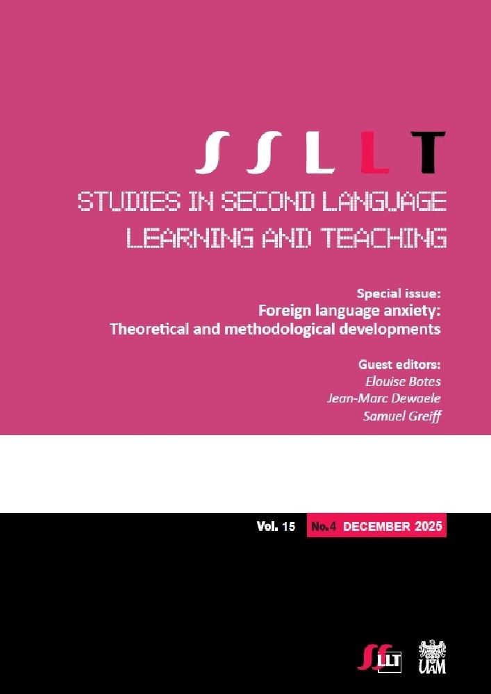 Journal cover Studies in Second Language Learning and Teaching, volume 15, no. 4, year 2025, title Special issue: Foreign language anxiety: Theoretical and methodological developments