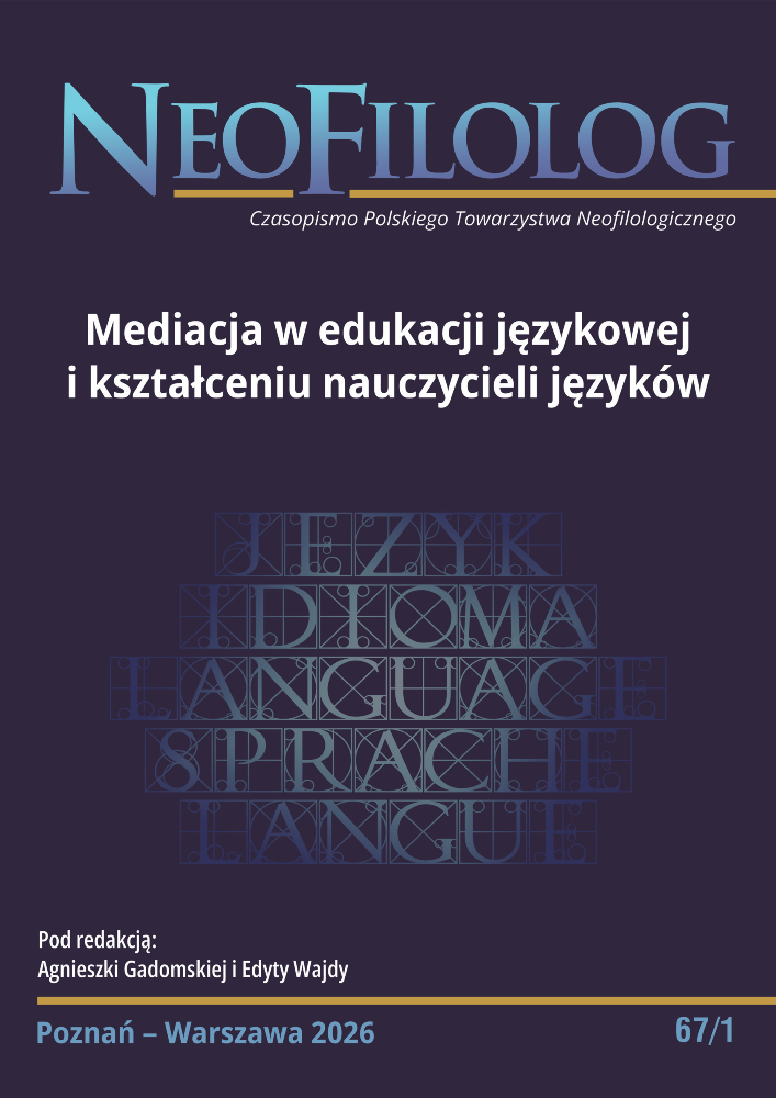 Okładka czasopisma Neofilolog, nr 67/1, rok 2026, tytuł Mediacja w edukacji językowej i kształceniu nauczycieli języków